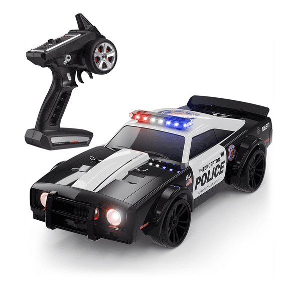 1/16 Scale 4WD RC Police Car High Speed Drift Racing Remote Control Vehicle Muscle Style Performance Model With LED Light Modes Full Proportional System For Adults Hobbyists