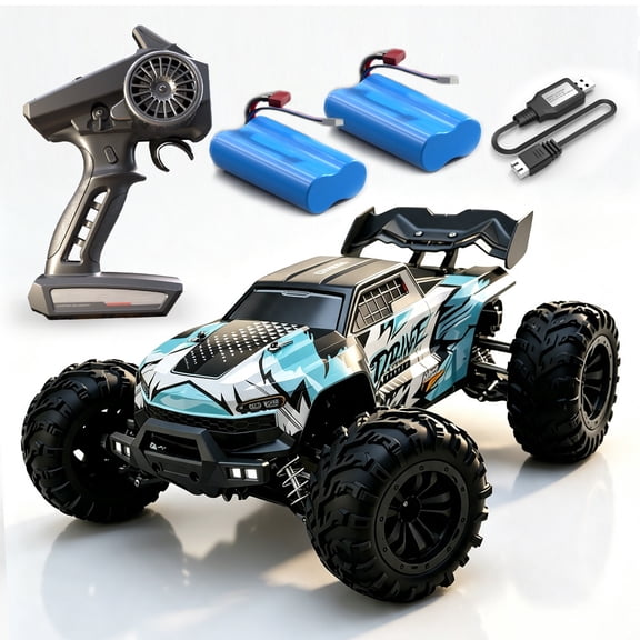 1/16 Scale 4WD RC Truck, 40 KM/H High Speed Remote Control Car with 2 Batteries, RC390 Brushed Motor, Full Proportional 2.4GHz, LED Lights, 17G Servo, Off Road RC Car for Sand Grass Mud