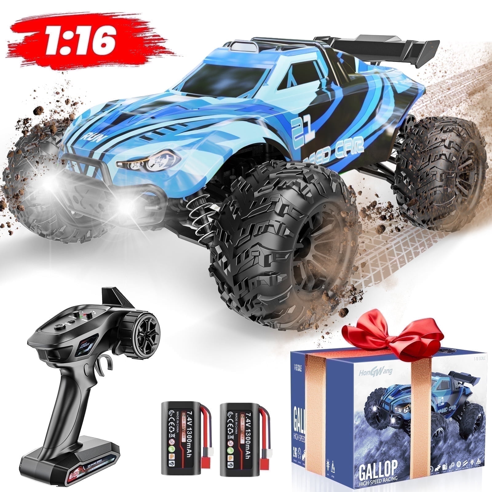Yeahill 1:16 RC Car for Adults & Kids, All Terrain 4x4 Remote Control Car, 40+ km/H Off-Road RC Trucks, 40+ Mins Running High Speed Remote Control Trucks for Teen Boy Girl Gifts