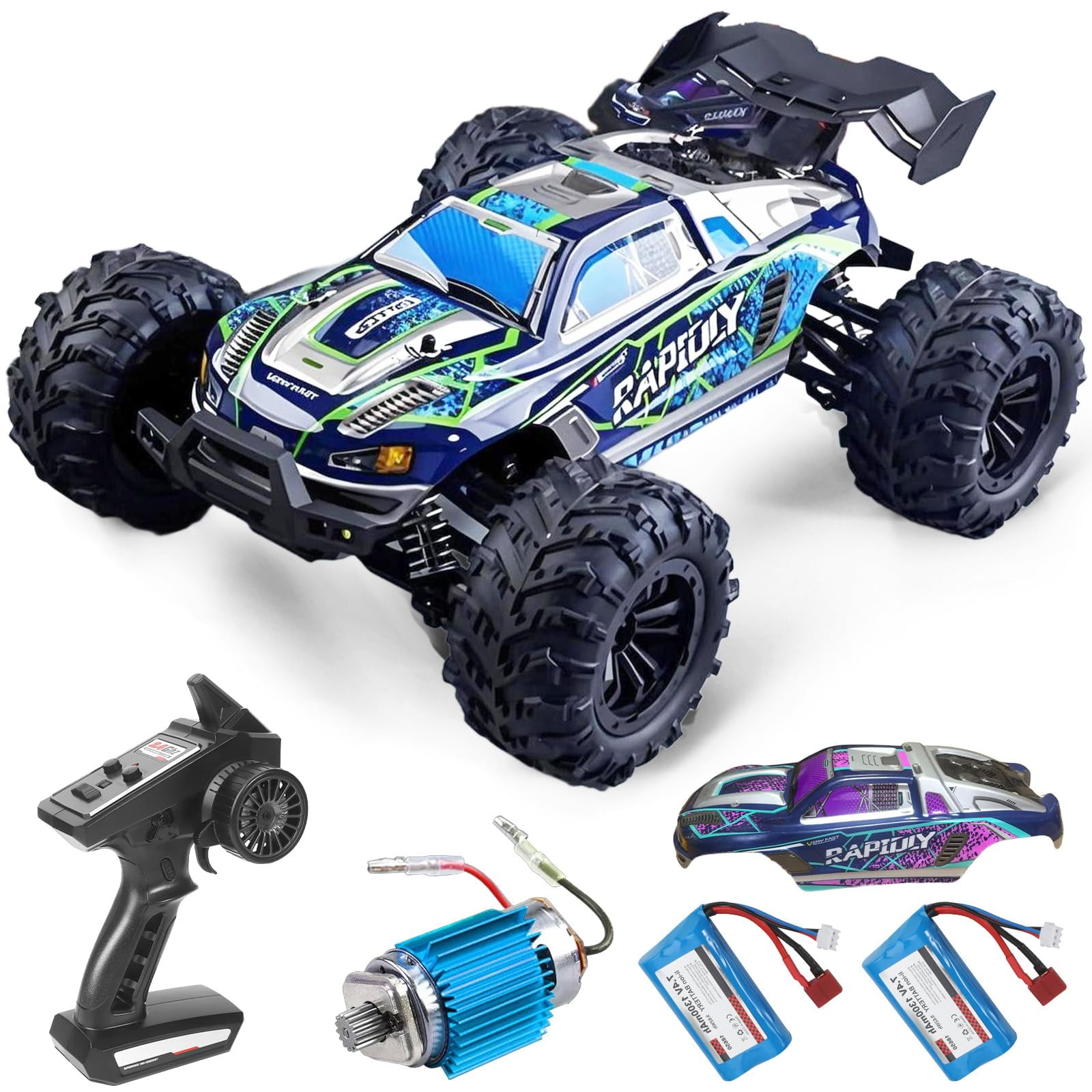 1:16 Scale All-Terrain RC Car for Adults, 38+KM/H High Speed 4WD Off-Road Remote Control Truck with 2 Rechargeable Batteries and Interchangeable car shells
