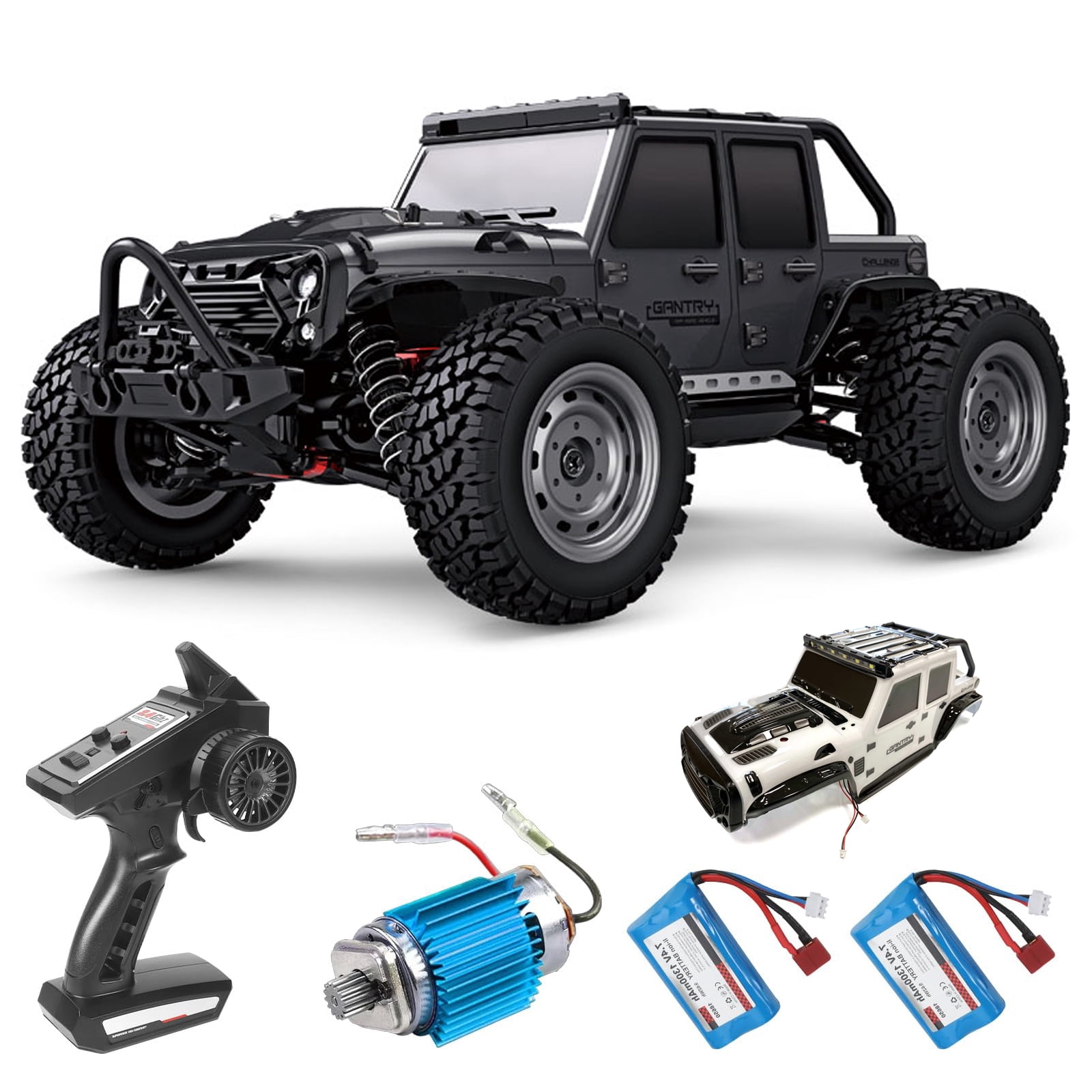 1:16 Scale All-Terrain RC Car for Adults, 38+KM/H High Speed 4WD Off-Road Remote Control Truck with 2 Rechargeable Batteries and Interchangeable car shells