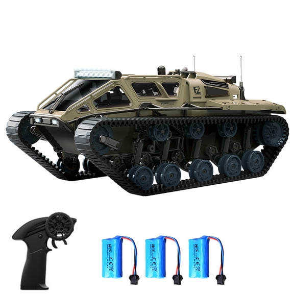 1:16 Scale All Terrain Remote Control Tank Toy Vehicle 2.4GHz Off Road Drift Tracked Crawler Stunt Car 3 Batteries