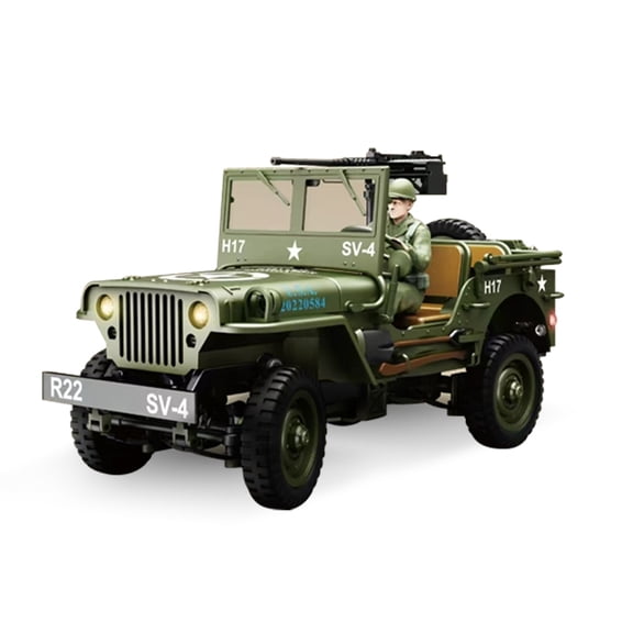 1/16 Scale Alloy Remote Control Car, 2.4G 4WD Full-Proportional Control Climbing Car with Opening Hood, LED Lights & Soldier Figure, All Terrain Military Willys Model for Adults