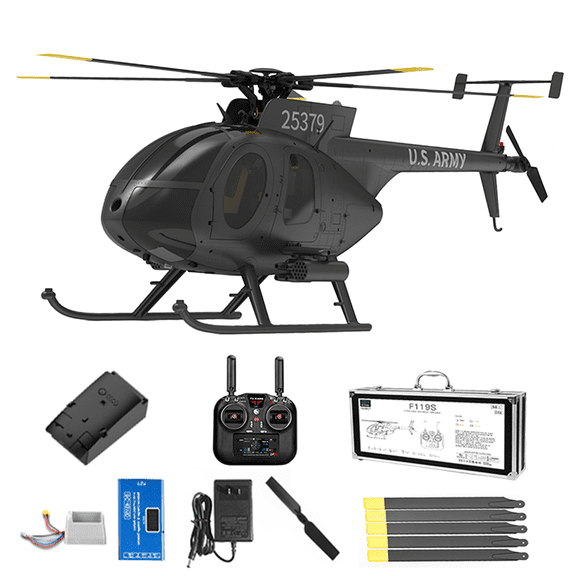 1/16 Scale F119S MD500 RC Helicopter, 250-Class 2.4G 9CH RC Military Helicopter Model With GPS And Flybarless Rotor Head, 6G/3D Switchable Modes (RTF Version)