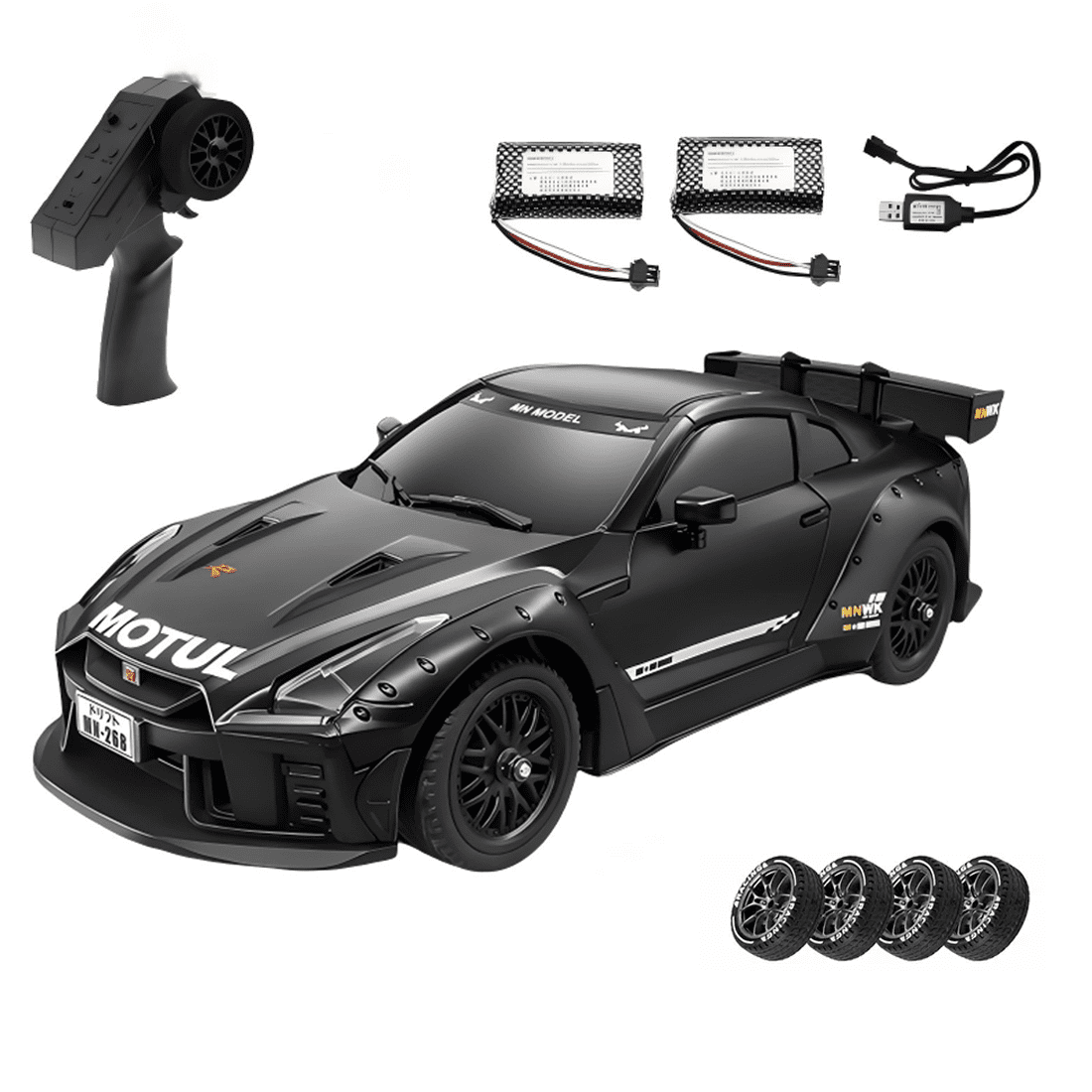 1/16 Scale GTR R35 RC Drift Car, 4WD Rear-Wheel Drive Remote Control Car with Gyro Control, LED Light, for Drift & Grip Tire, 20km/h High-Speed, 2.4G Full-Proportional Racing Vehicle for Adults