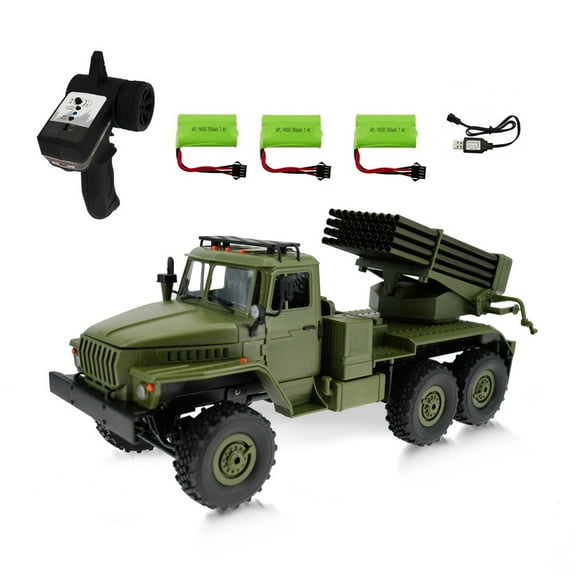 1/16 Scale Military RC Rocket Launcher Truck 6x6 Remote Control Off Road Vehicle Proportional Steering Electric Climbing Model With LED Lights Detachable Launcher For Adults Hobbyists