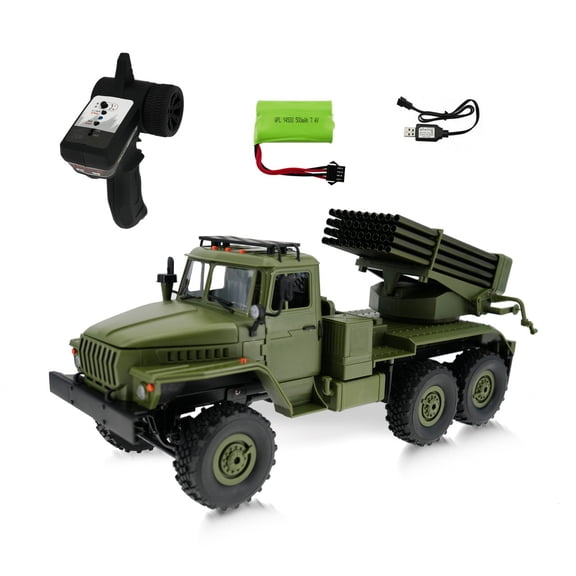 1/16 Scale Military RC Rocket Launcher Truck 6x6 Remote Control Off Road Vehicle Proportional Steering Electric Climbing Model With LED Lights Detachable Launcher For Adults Hobbyists