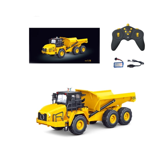 1/16 Scale RC Articulated Dump Truck 9CH Construction Vehicle With Remote Controlled Dump Bed LED Lights Sound Effects 2.4GHz Control For Construction Displays- Yellow