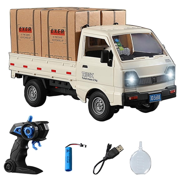 1:16 Scale RC Crawler Kei Truck, RC Transport Pickup Truck with Light Spray - 2.4Ghz Remote Control Car Toys for Teen & Adults - Rear Compartment Transport Goods