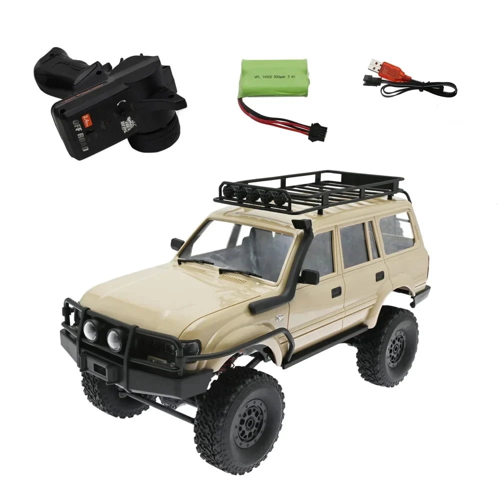 1/16 Scale RC Crawler, WPL C54-1 RTR RC Truck 4x4 Off Road RC Rock Crawler with Upgraded Chassis, 260 Motor New Gearbox and Batteries for Adults Hobby Toy Yellow