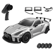 1/16 Scale RWD RC Drift Racing Car Model With Gyro GTR R35 Style 2.4GHz Proportional Remote Control Vehicle Dual Speed LED Lights For Adults Hobbyists - Silver / 2 Batteries