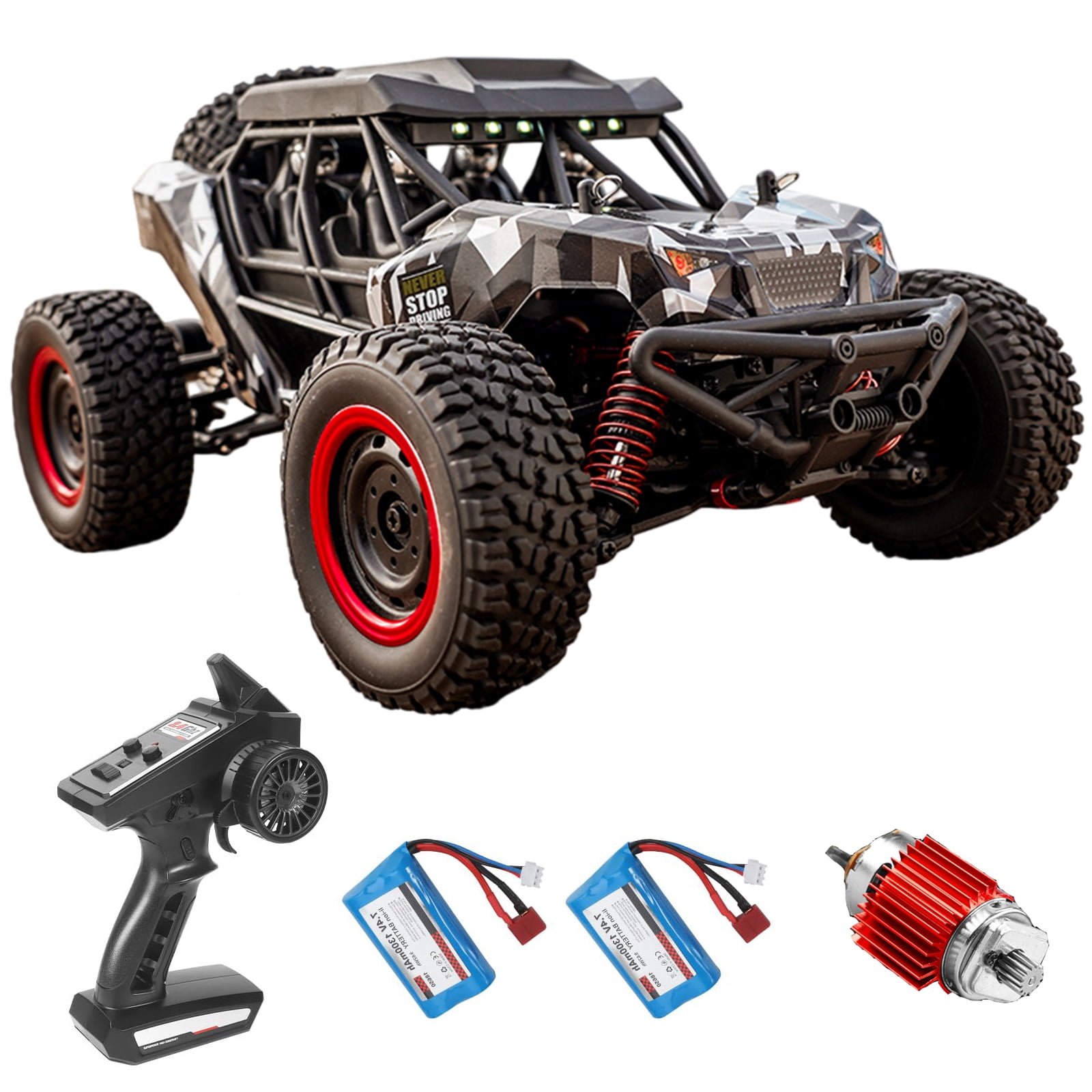 1/16 Scale Remote Control Truck, 38+ KMH High Speed 4WD Off-Road RC Car for Adults，2.4GHz All-Terrain Desert Truck with 2 Rechargeable Batteries