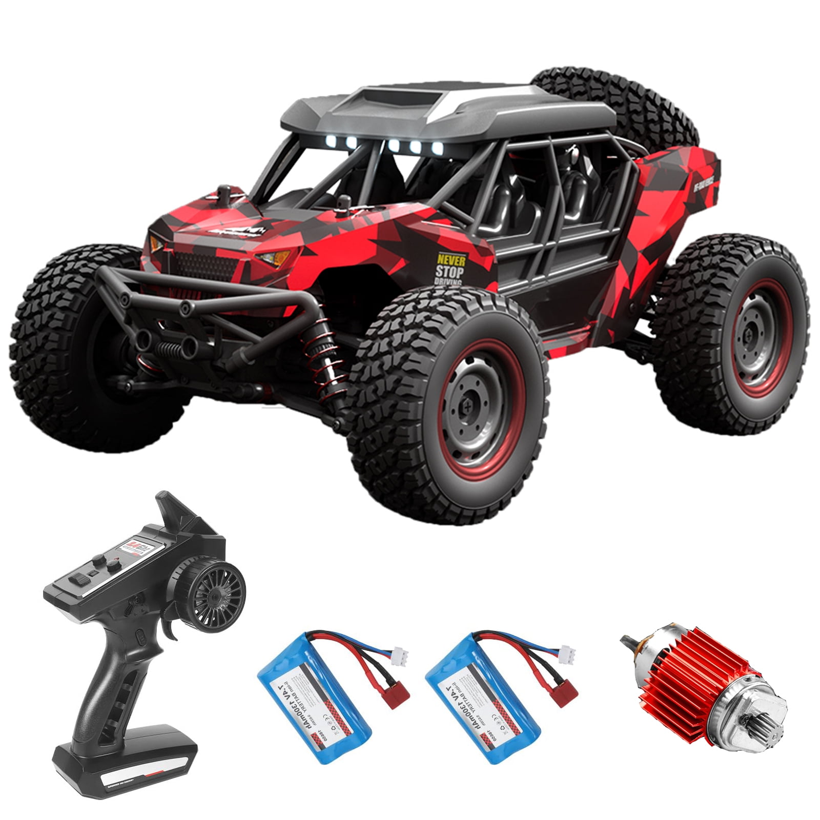 1/16 Scale Remote Control Truck, 38+ KMH High Speed 4WD Off-Road RC Car for Adults，2.4GHz All-Terrain Desert Truck with 2 Rechargeable Batteries