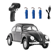 116 Scale Retro Beetle Style RC Drift Car, D62MINI Rear Wheel Drive Remote Control Racing Vehicle With LED Lights And Suspension System For Hobbyists- Black / 3PCS Battery