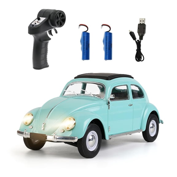 1:16 Scale Retro Beetle Style RC Drift Car, D62MINI Rear Wheel Drive Remote Control Racing Vehicle With LED Lights And Suspension System For Hobbyists- Blue / 2PCS Battery