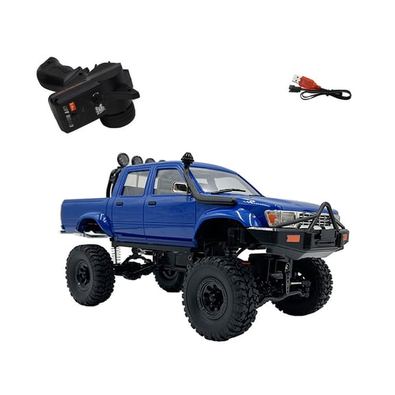 1/16 Scale WPL C64-1 RC Pickup Truck 4WD Crawler With Full Proportional Steering 2.4GHz Remote Control Car Dual Battery Setup Hobby Vehicle For Indoor Outdoor Driving- Blue