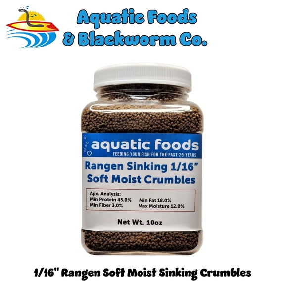 1/16" Soft Moist Sinking Rangen Salmon Crumbles for Baby Axolotls, Shrimp, Snails, Crabs, Small Amphibians, Bottom Tropical Fish ...10oz Small Jar