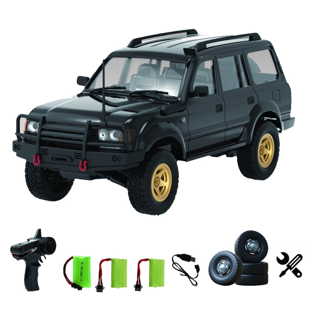 1/16 WPL D-54 RC Car, 2.4G LC80 Realistic Land Cruiser 4WD Rock Crawler RC Vehicle, 260 Motor with 10-15 km/h Speed, LED Headlights, Independent Suspension, Blue/1 Battery