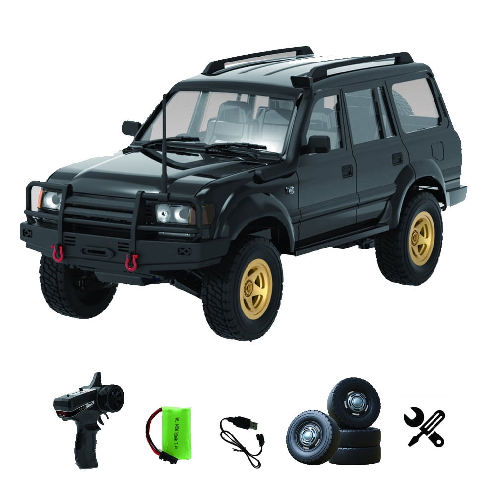 1/16 WPL D-54 RC Car, 2.4G LC80 Realistic Land Cruiser 4WD Rock Crawler RC Vehicle, 260 Motor with 10-15 km/h Speed, LED Headlights, Independent Suspension, Black/1 Battery