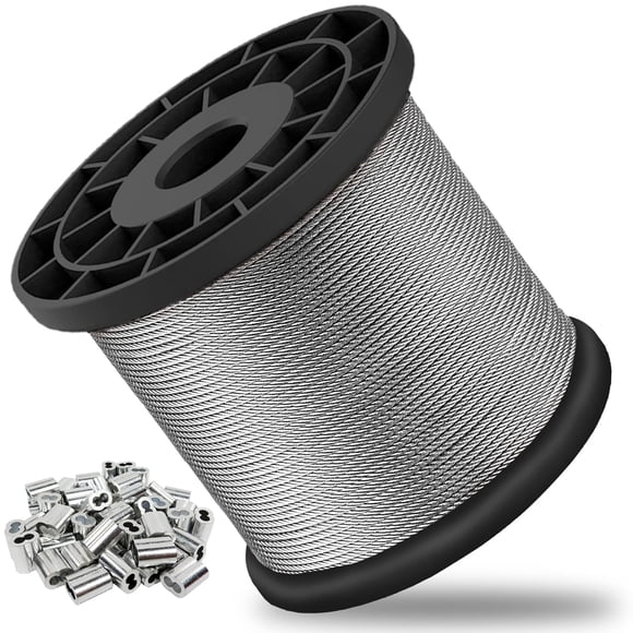1/16 Wire Rope, 304 Stainless Steel Cable, Aircraft Cable, 800FT With 250Pcs Crimping Sleeves, Clothes Line, Trellis Wire, 7x7 368lbs Breaking Strength