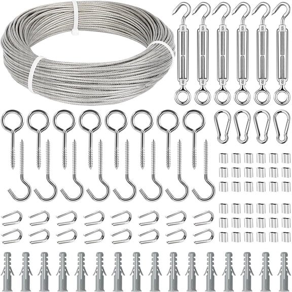 Tootaci 1/16 Wire Rope Kit, 165ft Vinyl Coated Stainless Steel Cable with M5 Turnbuckles Tension Kit for Garden Trellis, Curtain, String Light Hanging