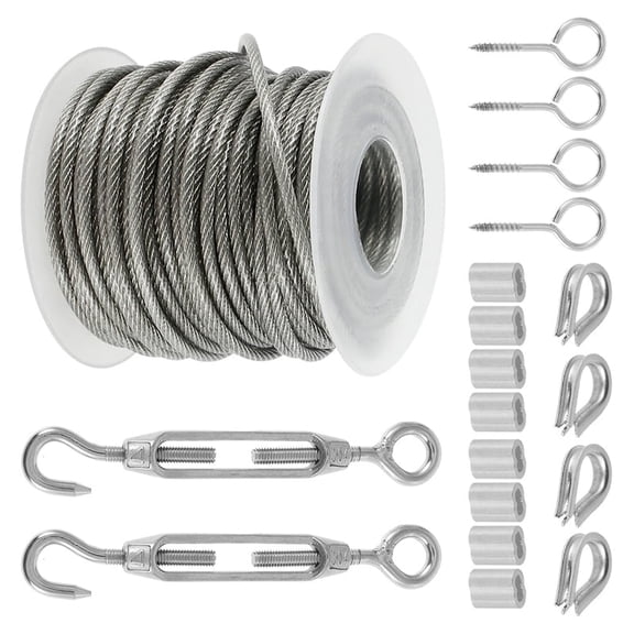 1/16" Wire Rope Kit, 50ft Stainless Steel Aircraft Cable Vinyl Coated, Strand Cable Kit for Outdoor String Lights,Climbing Plants,Pictures,Clothes,Curtain Hanging