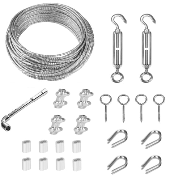 Tootaci 1/16 Wire Rope Kit, 50ft Vinyl Coated Stainless Steel Cable, Wire Cable with M5 Turnbuckles for Climbing Plants, String Light Hanging