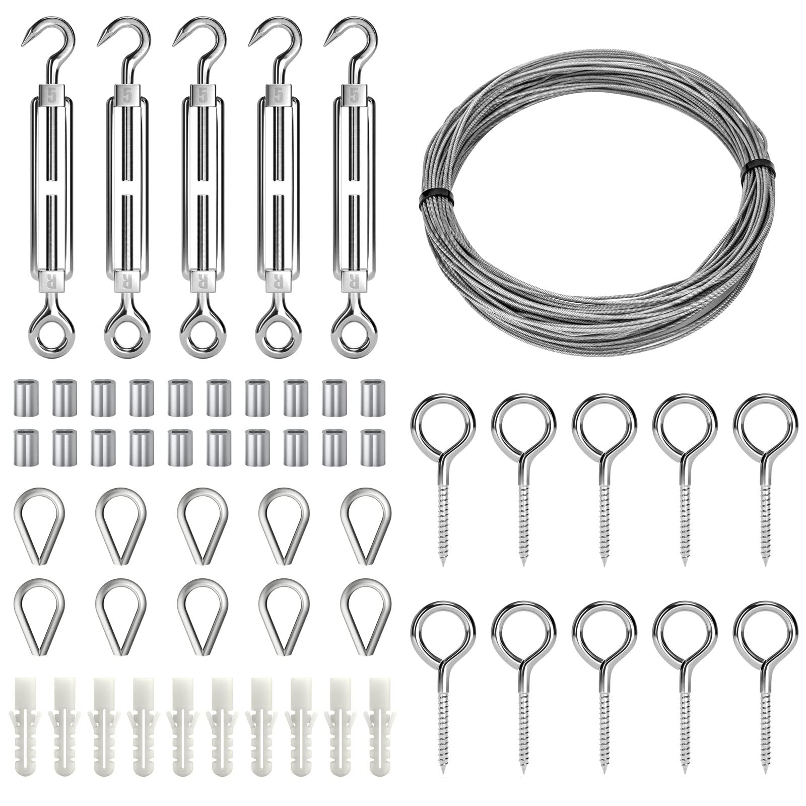 1/16" Wire Rope Kit, Turnbuckles for Cables Wire 1/16, 100FT 1/16