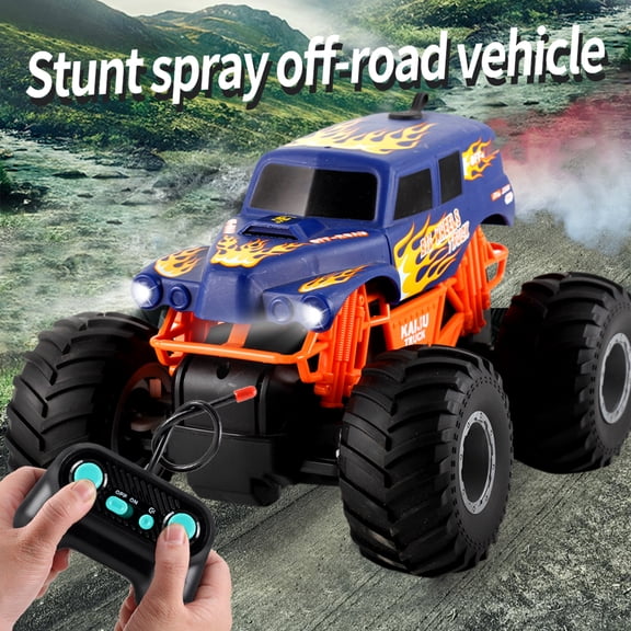 1:16 Yellow Remote Control Spray School Bus Stunt Toy Car with Bright LEDs / 8.3 in