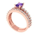 thumbnail image 1 of 1.16 ct Brilliant Emerald Cut Natural Amethyst 14k Rose Gold Solitaire with Accents Engagement Bridal Wedding Ring Band Set size 9, 1 of 7