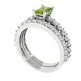 thumbnail image 1 of 1.16 ct Brilliant Emerald Cut Natural Peridot 14k White Gold Solitaire with Accents Engagement Bridal Wedding Ring Band Set size 6, 1 of 7