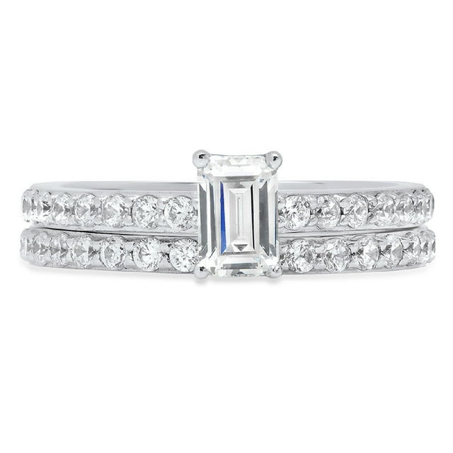 1.16 ct Emerald Cut Genuine Cultured Diamond VS1-VS2 J-K 18K White Gold Engagement Wedding Bridal Set Designer Ring bW/ Set size 10.5