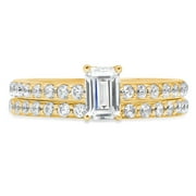 CLARA PUCCI 1.16 ct Emerald Cut Real Genuine Natural Diamond SI1-SI2 G-H 18K Yellow Gold Engagement Wedding Bridal Set Designer Ring bW/ Set size 3.5