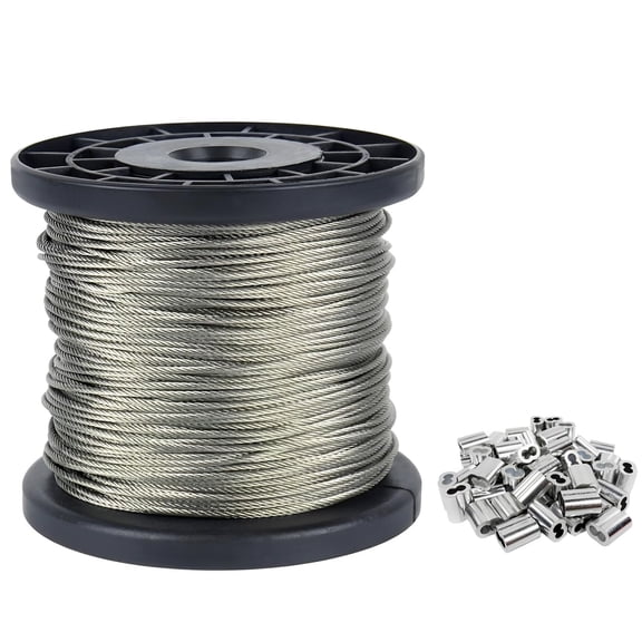 1/16-inch Stainless Steel Wire Rope Kit with 100 Crimping Sleeves
