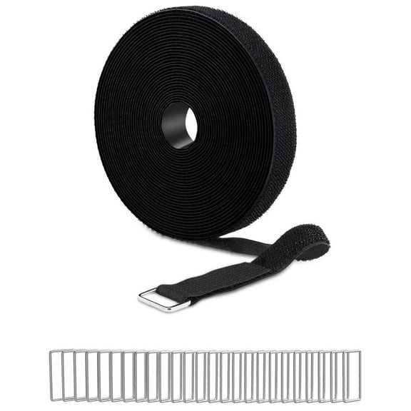 1"16ft Adjustable Cable Straps with 25 Buckles, Reusable Fastening Cord Ties, Hook and Loop Securing Strap for Cable Tidy, Wire Management, Cord Organiser, Black