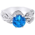 thumbnail image 1 of AFFY 1.17 Carat Round Shape Simulated Blue Topaz & Natural Diamond Engagement Ring 14K Solid White Gold Ring Size-10, 1 of 2