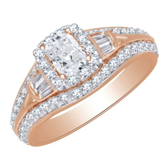 AFFY 1.17 Ct White Natural Diamond Fashion Engagement Ring in 14K Rose Gold Ring Size - 11.5