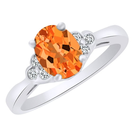 AFFY (1.17 cttw) Simulated Citrine & White Natural Diamond Engagement Wedding Ring In 14k White Gold With Ring Size -6