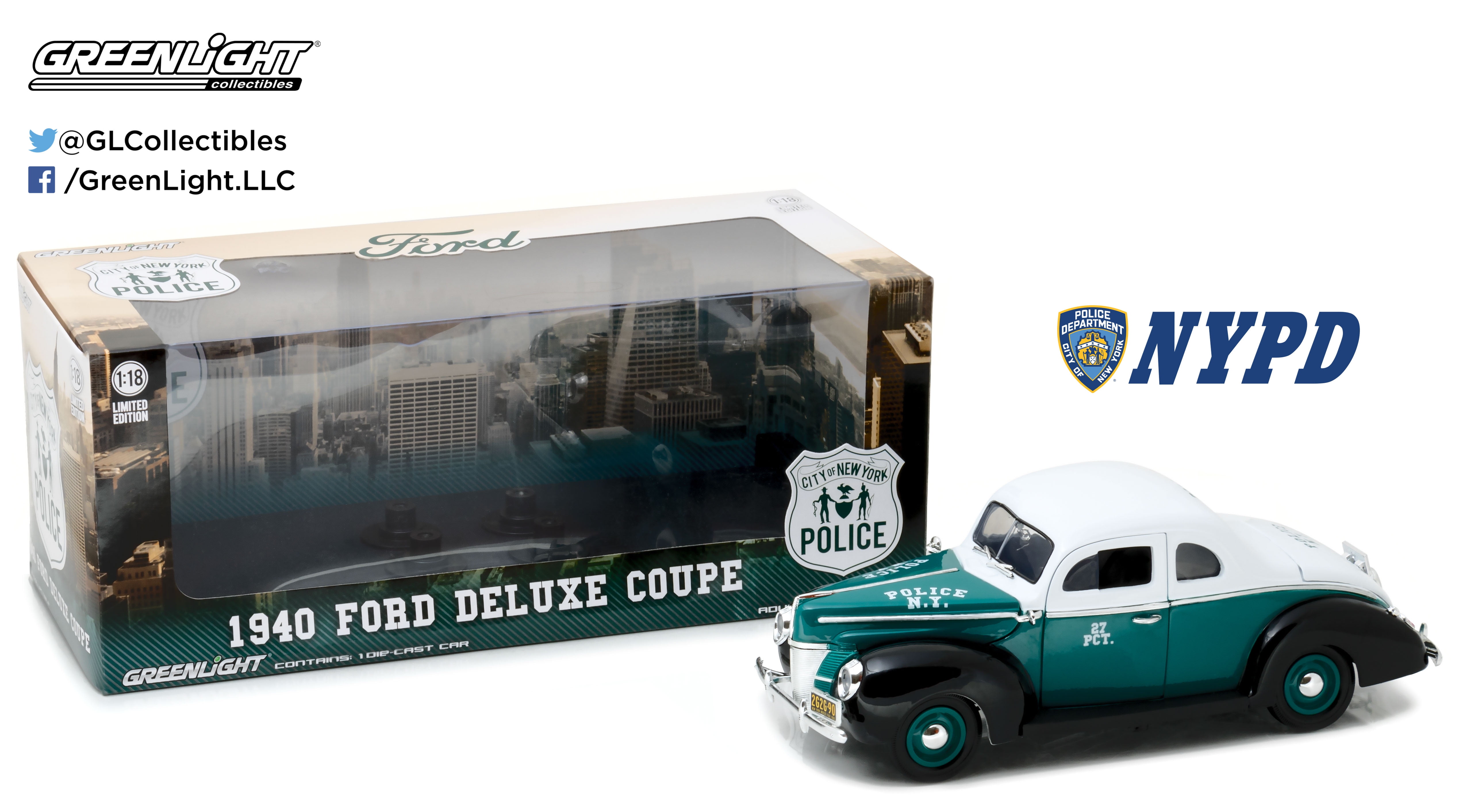 1:18 1940 Ford Deluxe Coupe New York City Police Department (NYPD