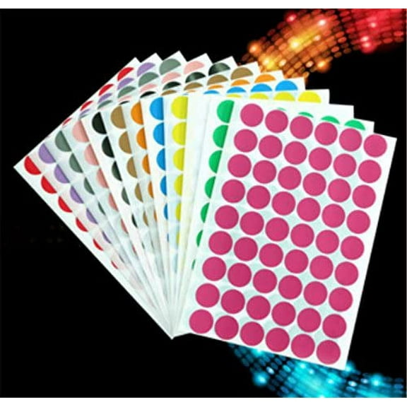 1.18" (30mm) 12 Sheet Multicolored Round Dot Adhesive Sticker Color Coding Dot Labels - 648 Dots Per Pack?54 Dots Per Sheet