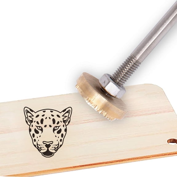 1.18" Branding Iron Stamp Leopard Pattern BBQ Branding Iron with Replaceable Head Wooden Handles Grilling Tools and Accessories