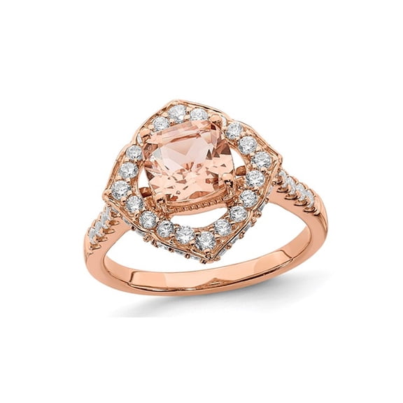 1.18 Carat (Ctw) Morganite Halo Engagement Ring with Diamonds 7/10 Carat (Ctw) in 14K Rose Pink Gold