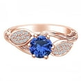 thumbnail image 1 of AFFY 1.18 Carat Round Simulated Blue Topaz & Natural Diamond Branch & Leaf Engagement Ring 14K Solid Gold Rose Gold Ring Size-7.5, 1 of 2