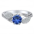 thumbnail image 1 of AFFY 1.18 Carat Round Simulated Blue Topaz & Natural Diamond Branch & Leaf Engagement Ring 14K Solid Gold White Gold Ring Size-9, 1 of 2