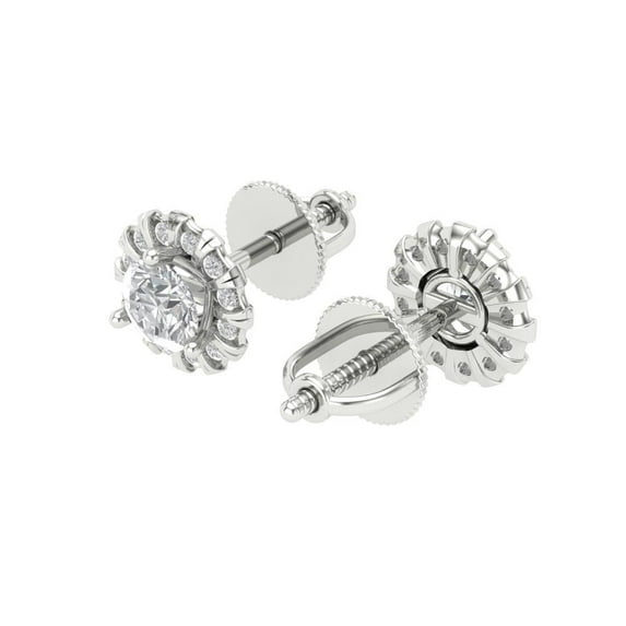 1.18 Ct Round Cut Halo Studs Clear Moissanite 18K White Solid Solid Gold Everyday Dainty Earrings Screw Back