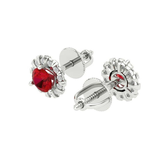 1.18 Ct Round Cut Halo Studs Pink Tourmaline 14K White Solid Solid Gold Everyday Dainty Earrings Screw Back