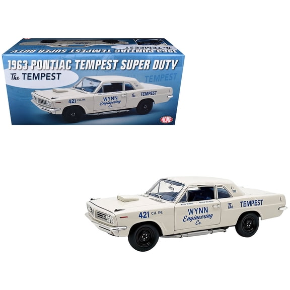 1/18 Diecast Model Car 1963 Pontiac Tempest Super Duty "Wynn Engineering Co." White with Blue Interior Limited Edition to 315 pieces Worldwide by ACME