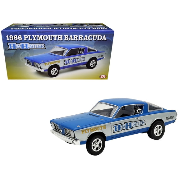 1/18 Diecast Model Car 1966 Plymouth Barracuda "Hemi Hustler" Blue with White Stripes Limited Edition to 374 pieces Worldwide by ACME