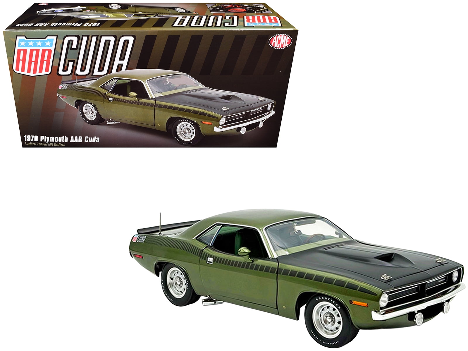 1/18 Diecast Model Car 1970 Plymouth AAR Cuda Ivy Green Metallic with ...