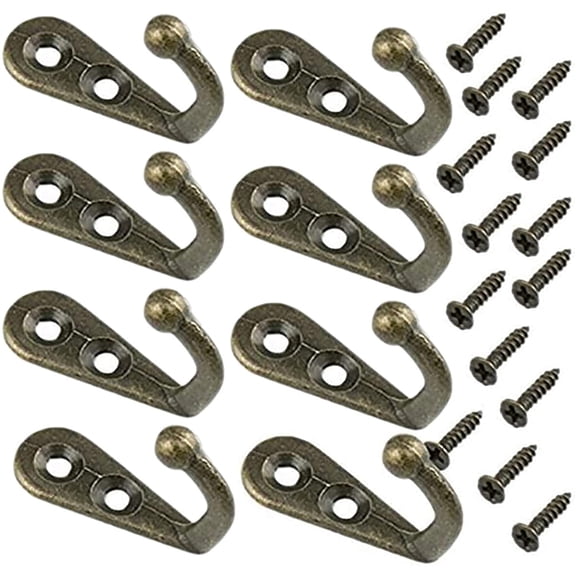 1.18-Inch-by-0.84-Inch Bronze Tone Vintage Style Rustic Wall Mounted Double Hole Single Hook Hangers with 96 Screws, 48 Pieces